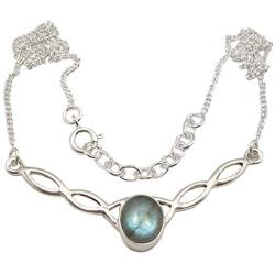 SilverStarJewel Natural Cab Labradorite Necklace 18.3'' 925 Pure Silver New Gemstone