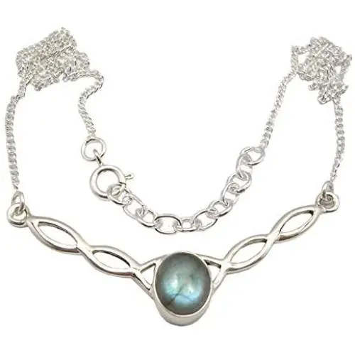 SilverStarJewel Natural Cab Labradorite Necklace 18.3'' 925 Pure Silver New Gemstone SilverStarJewel Natural Cab Labradorite Necklace 18.3'' 925 Pure Silver New Gemstone