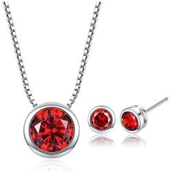 Zhang Trading Co., Ltd. White Gold-Plated Stainless Steel Round Cut Stud Earrings + Necklace Set