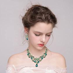 BriLove Womens Bohemian Boho Crystal Filigree Vine Leaf Hollow Enamel Statement Necklace Dangle Earrings Set