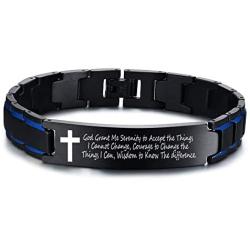 VNOX Personalized Custom Religous Quote Two Tone Blue Stainless Steel Link Bracelet Motivational Inspirational Gifts for Men Boys