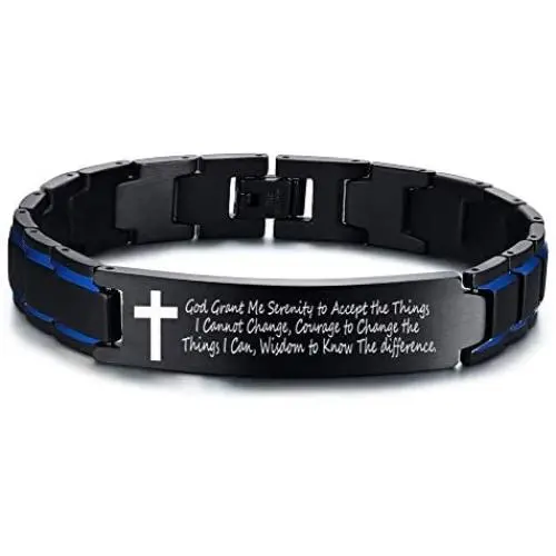 VNOX Personalized Custom Religous Quote Two Tone Blue Stainless Steel Link Bracelet Motivational Inspirational Gifts for Men Boys