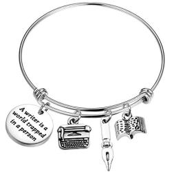 UJIMS Writer Gift Writer Charm Bracelet A Writer is A World Trapped in A Person Literary Gift for Author Novelist Writing Jewelry for Her