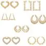 7 Pairs Bamboo Earrings Set Dainty Heart Shape Teardrop Round Shape Earrings Large Gold Bamboo Hoop Earrings Set for Women Girls Jewelry
