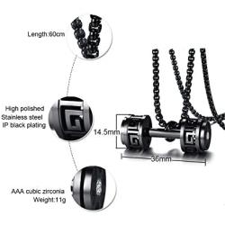 XUANPAI Mens Stainless Steel Hollow Fitness Gym Barbell Dumbbell Pendant Necklace with Chain 24''