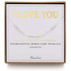 RareLove I Love You Morse Code Necklace 925 Sterling Silver Beads Two Tone Secret Message Wife Sister Friends Valentines Gift For Her Women Girls