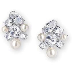 Mariell Handmade Bridal and Wedding Earrings with Cubic Zirconia and Ivory Pearl, Jewelry for Brides