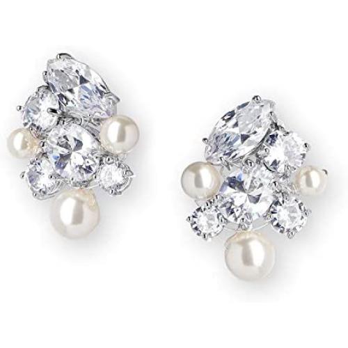Mariell Handmade Bridal and Wedding Earrings with Cubic Zirconia and Ivory Pearl, Jewelry for Brides