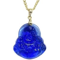 Happy Laughing Buddha Blue Jade Pendant Necklace Cuban Chain Genuine Certified Grade A Jadeite Jade Hand Crafted, Jade Necklace, 14k Gold Filled Laughing Jade Buddha necklace, Jade Medallion