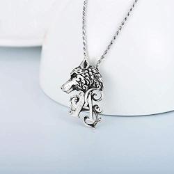 PDTJMTG Wolf Necklace 925 Sterling Silver Viking Jewelry for Men, 20”+2”