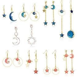 9 Pairs Star Moon Earrings Earth Moon Earrings Sun Moon Earrings Asymmetric Earrings Bohemia Moon Earrings for Girls Women