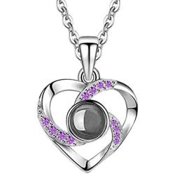 Hantaostyle I Love You Necklace 925 Silver100 Languages Projection Necklaces for Women Mothers Day Jewelry Gifts Pendant Loving Memory Collarbone Necklace for Girls