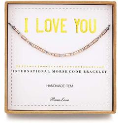 RareLove I Love You Morse Code Bracelets Secret Message Gift For Her Rose Golden Beads String Bracelet Women Girls