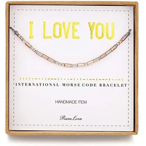 RareLove I Love You Morse Code Bracelets Secret Message Gift For Her Rose Golden Beads String Bracelet Women Girls