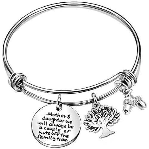 Mother Daughter Bracelets Bangle 2 Pcs Set Life Tree Charm Bangles Jewelry for Women Mom Daughter