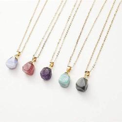 Loypi Reiki Healing Mineral Raw Nuggets Natural Quartz Pendant Necklaces Small Rose Crystal Labradorite Prehnites Amethysts Necklaces