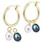 MOLAH 925 Silver Multi-use Hoop Sade Earrings 7-7.5mm Cultured Freshwater Drop White and Black Peacock Pearl 4-in-1 Yellow Gold Plated