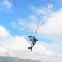 S925 Silver Blue White Gradient Crystal Dolphin Charm Pendant Necklace Gorgeous Jewelry Gifts for Women Girl, 18” Chain