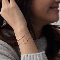 IEFWELL Dainty Gold Layered Bracelets for Women, 14K Gold Plated Layered Bead Bracelets Handmade Tiny Cute Elegant Turquoise Pearls Bar Beaded Gold Evil Eye Gifts for Women Teen Girls
