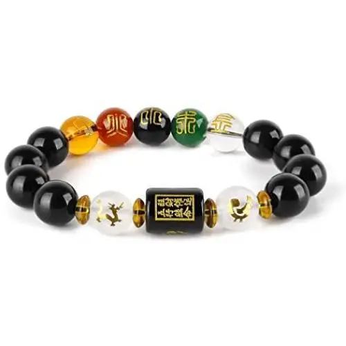 Goldenlight Five-Element Feng Shui Obsidian Wealth Porsperity Bracelet,Attract Wealth and Good Luck, Gift Box Included