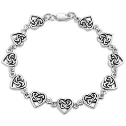 Oxidized .925 Sterling Silver Multi Infinity Celtic Knotwork And Hearts Link Bracelet For Women Teens BFF Lovers