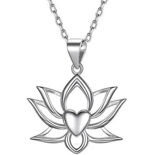 ChicSilver Yoga Lotus Flower Heart Necklace, Dainty Simple 925 Sterling Silver Pendant Necklace Lotus Flower Jewelry for Women