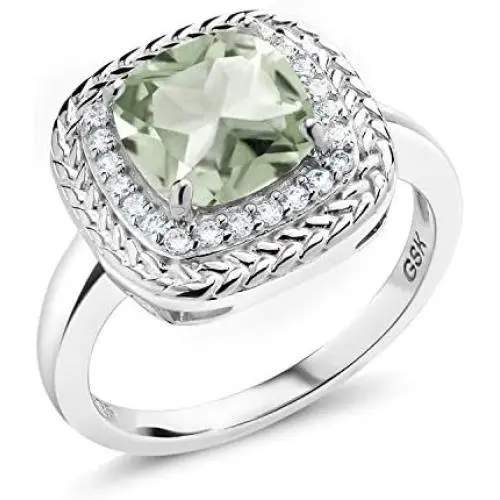 Gem Stone King 925 Sterling Silver Green Prasiolite Women Engagement Ring (2.05 Ct Cushion Cut Gemstone Birthstone, Available in size 5, 6, 7, 8, 9) Gem Stone King 925 Sterling Silver Green Prasiolite Women Engagement Ring (2.05 Ct Cushion Cut Gemstone Birthstone, Available in size 5, 6, 7, 8, 9)