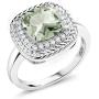 Gem Stone King 925 Sterling Silver Green Prasiolite Women Engagement Ring (2.05 Ct Cushion Cut Gemstone Birthstone, Available in size 5, 6, 7, 8, 9)