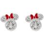 Disney Minnie Mouse Women Jewelry, Sterling Silver Cubic Zirconia and Red Enamel Bow Detail Stud Earrings