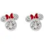 Disney Minnie Mouse Women Jewelry, Sterling Silver Cubic Zirconia and Red Enamel Bow Detail Stud Earrings