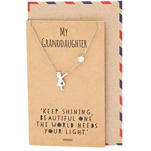 Quan Jewelry Granddaughter Necklace, Heartwarming Gift from Grandparents with Motivational Quote, Adjustable Chain 16in to 18in Quan Jewelry Granddaughter Necklace, Heartwarming Gift from Grandparents with Motivational Quote, Adjustable Chain 16in to 18in