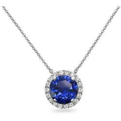 Sterling Silver Genuine, Created or Simulated Gemstone and White Topaz Halo Slide Pendant Necklace for Women Girls