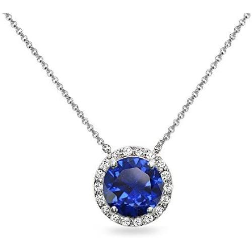 Sterling Silver Genuine, Created or Simulated Gemstone and White Topaz Halo Slide Pendant Necklace for Women Girls