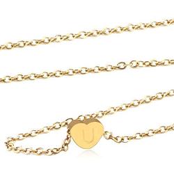 Heart Initial Necklace, 14k Gold A-Z 26 Alphabet Pendant for Women Teen Girls, 15''+2'' Adjustable Personalized Letter Pendant, Tiny Cute Necklaces for Kids Child