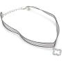 Yves Renaud 12-14'' Mystic Black Organza Transparent Ribbon Collar Choker Necklace with Silver Tone CZ Crystal Studded Star, Clover Charm Pendants - Fashion Jewelry for Girls