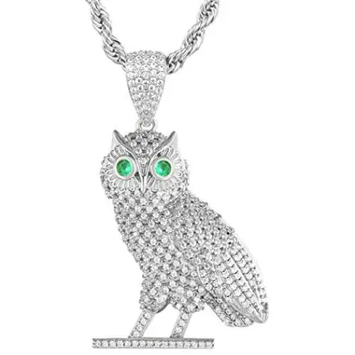 PY BLING Full Iced Out Owl Pendant 18K Gold/White Gold Plated Hip Hop Fashion Simulated Diamond CZ Pendant with Stainless Steel Rope Chain Necklace for Men Women PY BLING Full Iced Out Owl Pendant 18K Gold/White Gold Plated Hip Hop Fashion Simulated Diamond CZ Pendant with Stainless Steel Rope Chain Necklace for Men Women
