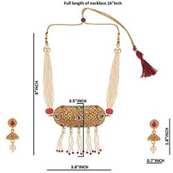 Efulgenz Indian Bollywood Traditional 14 K Gold Plated Crystal Kundan Pearl Beaded Wedding Temple Tassel Choker Necklace Earrings Jewelry set