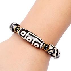 ZenBless Natural BlackWhite Tibetan 9 Eye Dzi Beads Bracelet Fengshui Amulet Bangle Attract Positive Energy and Good Luck