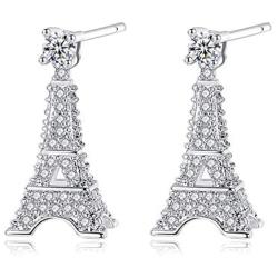 YuRocker Heart Key Paris Eiffel Tower Pendant Necklace/Earrings Long Women Girl - Silver Tone Jewelry (Earrings)