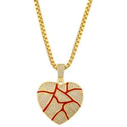 Hip Hop Bubble Broken Heart Pendant Necklace Iced Out Broken Heart 14K Gold Plated Full CZ Diamond Necklace with 24 inches Chain for Men Women Gold