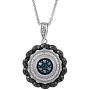 Jewelili Sterling Silver 1/10 Cttw Treated Blue with Natural Black and White Diamond Accent Pendant and Stud Earrings Jewelry Set