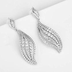 Delicin Jewelry Womens Dangling Leaf-Shaped Drop Earrings,Rhodium Plated Cubic Zirconia Dangle Earrings for Women