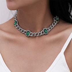 Ingemark CZ Rhinestone Iced Out Link Chain Choker for Women Girls Gorgeous Oval Birthstone Gem Choker Necklace