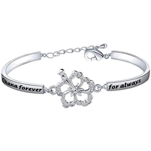 BAUNA Ohana Bracelet Family Member Gift Ohana Forever For Always Hibiscus Flower Charm Hawaiian Jewelry for Best Friend BBF