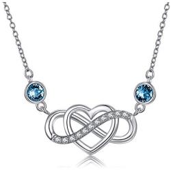 AOBOCO Infinity Heart Necklace for Women 925 Sterling Silver Endless Love Pendant Necklace with Austrian Crystals