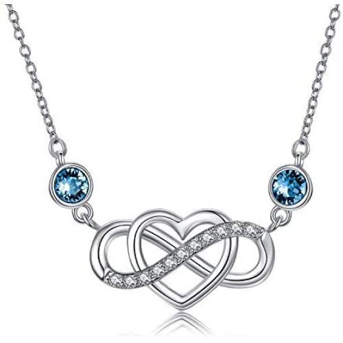 AOBOCO Infinity Heart Necklace for Women 925 Sterling Silver Endless Love Pendant Necklace with Austrian Crystals