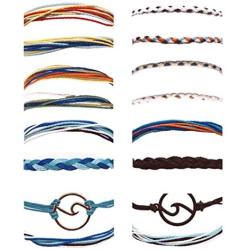 Ofeiyaa 13-16 Pcs Wave Beach Party Strand Bracelet Set Handmade Braided Rope Bracelet Colorful Wrist Cord Adjustable Friendship Bohemian Bracelet Handcrafted for Women