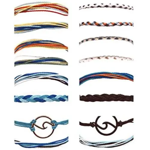 Ofeiyaa 13-16 Pcs Wave Beach Party Strand Bracelet Set Handmade Braided Rope Bracelet Colorful Wrist Cord Adjustable Friendship Bohemian Bracelet Handcrafted for Women