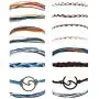 Ofeiyaa 13-16 Pcs Wave Beach Party Strand Bracelet Set Handmade Braided Rope Bracelet Colorful Wrist Cord Adjustable Friendship Bohemian Bracelet Handcrafted for Women