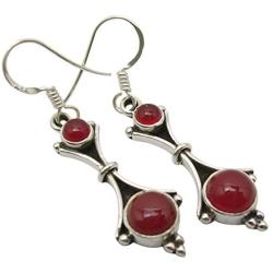 SilverStarJewel Cab Carnelian Earrings 1.8'' 4.2 Grams 925 Sterling Silver Women Engagement